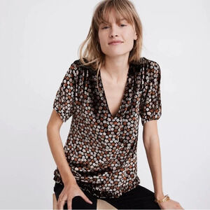 NWT Madewell|| Velvet Tulip-Sleeve Ruffle Top in Petite Blooms Size Small